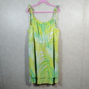 03579 Lane Bryant green & lemon yellow spaghetti strap dress 22 / 24